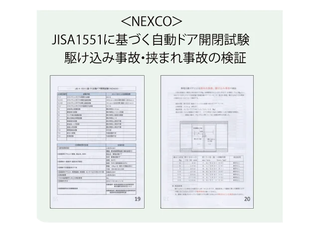 JIS規格に基づく自動ドア開閉試験の資料